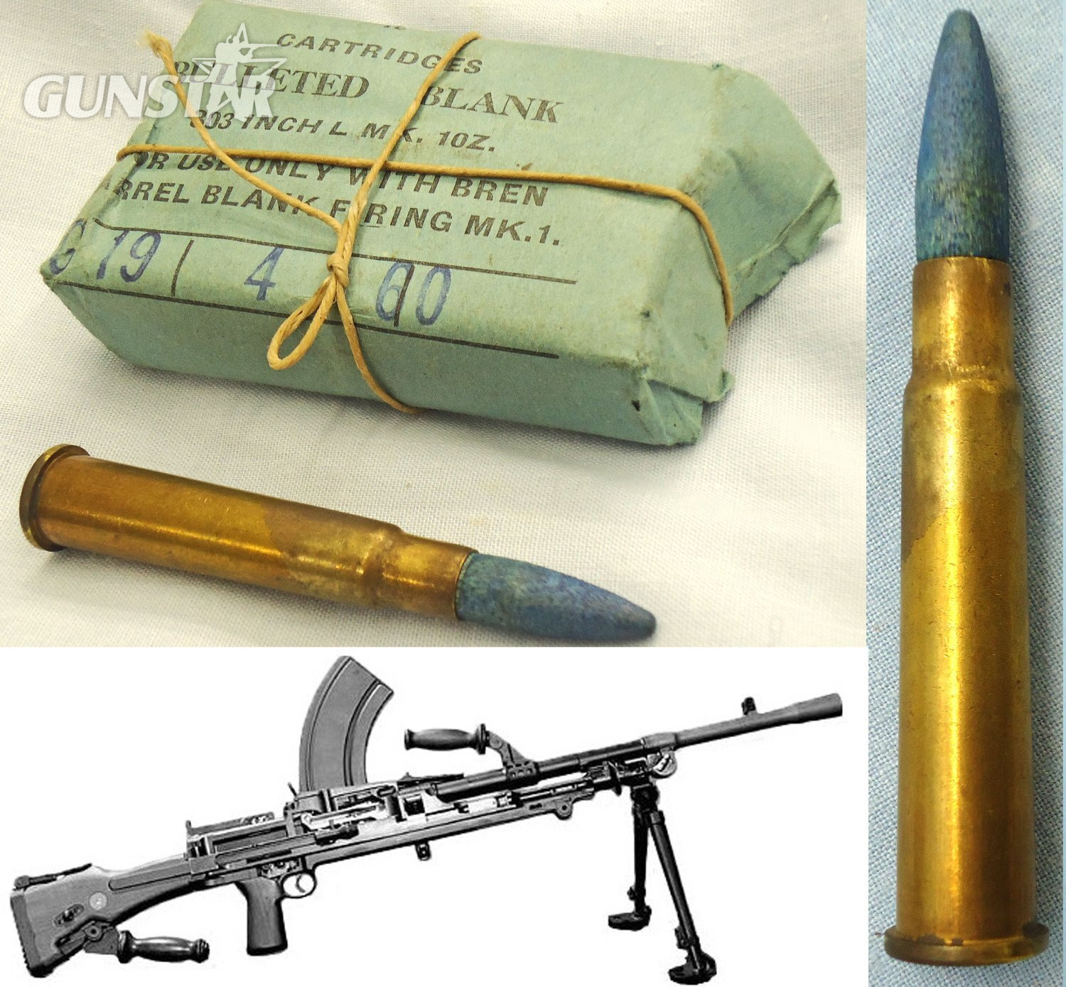 INERT DEACTIVATED. British, Bren Gun Wooden Bulleted Blank Cartridge 10 Round, .303 Mark L10Z Bulleted Blanks Service Pack. O 2314 INERT DEACTIVATED. British, Bren Gun Wooden Bulleted Blank Cartridge 10 Round, .303 Mark L10Z Bulleted Blanks Service Pack. O 2314 Various Other Ammunition in 