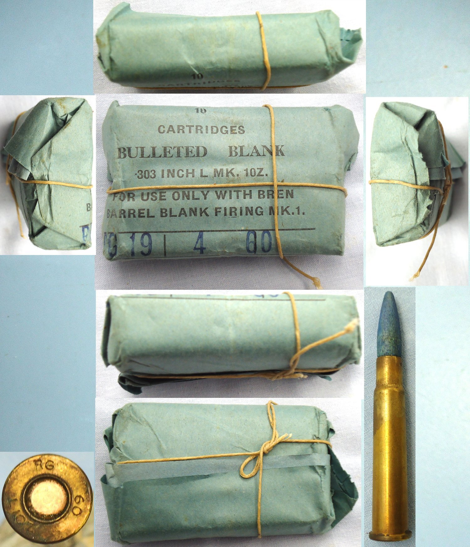 INERT DEACTIVATED. British, Bren Gun Wooden Bulleted Blank Cartridge 10 Round, .303 Mark L10Z Bulleted Blanks Service Pack. O 2314 INERT DEACTIVATED. British, Bren Gun Wooden Bulleted Blank Cartridge 10 Round, .303 Mark L10Z Bulleted Blanks Service Pack. O 2314 Various Other Ammunition