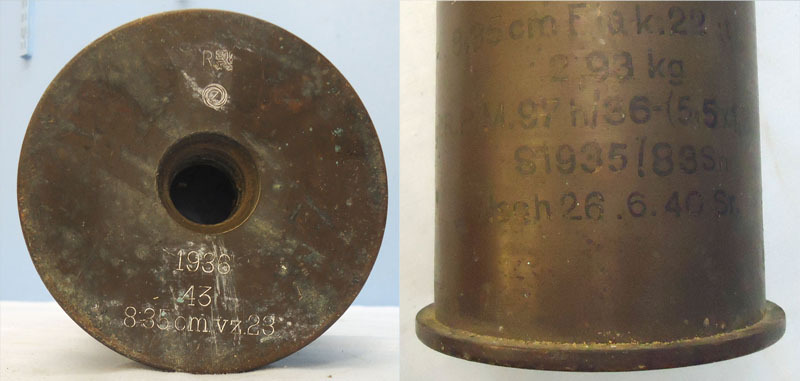 DEACTIVATED INERT. Rare, German, WW2, 1940 Dated, 8.35 cm Flak 22 (t). (Czech 8.35cm VZ23) 8.35 x 680R Anti-Aircraft Gun Cartridge Case. - O 1768 DEACTIVATED INERT. Rare, German, WW2, 1940 Dated, 8.35 cm Flak 22 (t). (Czech 8.35cm VZ23) 8.35 x 680R Anti-Aircraft Gun Cartridge Case. - O 1768  Other Ammunition