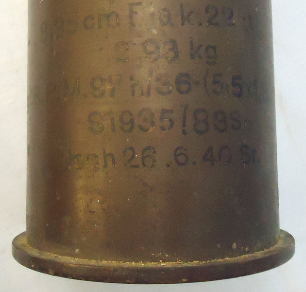 DEACTIVATED INERT. Rare, German, WW2, 1940 Dated, 8.35 cm Flak 22 (t). (Czech 8.35cm VZ23) 8.35 x 680R Anti-Aircraft Gun Cartridge Case. - O 1768 DEACTIVATED INERT. Rare, German, WW2, 1940 Dated, 8.35 cm Flak 22 (t). (Czech 8.35cm VZ23) 8.35 x 680R Anti-Aircraft Gun Cartridge Case. - O 1768  Other Ammunition 