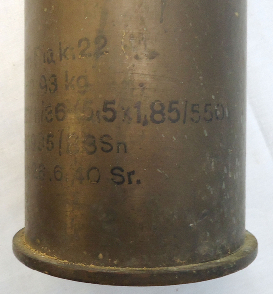 {CATEGORY} - DEACTIVATED INERT. Rare, German, WW2, 1940 Dated, 8.35 cm Flak 22 (t). (Czech 8.35cm VZ23) 8.35 x 680R Anti-Aircraft Gun Cartridge Case. - O 1768 DEACTIVATED INERT. Rare, German, WW2, 1940 Dated, 8.35 cm Flak 22 (t). (Czech 8.35cm VZ23) 8.35 x 680R Anti-Aircraft Gun Cartridge Case. - O 1768  Other Ammunition