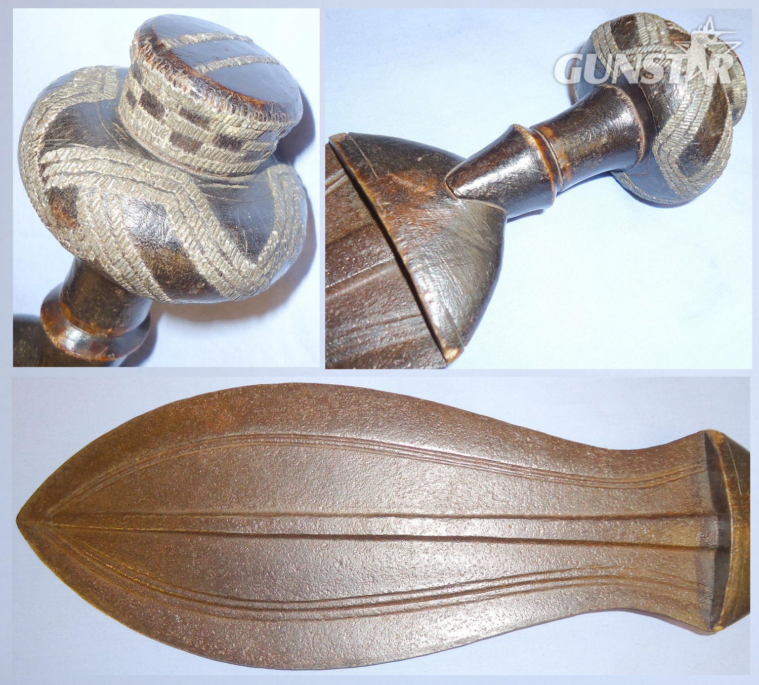 Original* Congo Ikula Tribal Fighting Knife With Leaf Shaped Blade & Handle decorated With Small Pieces Of Inset White Metal . Sn 12502. Other Blade
