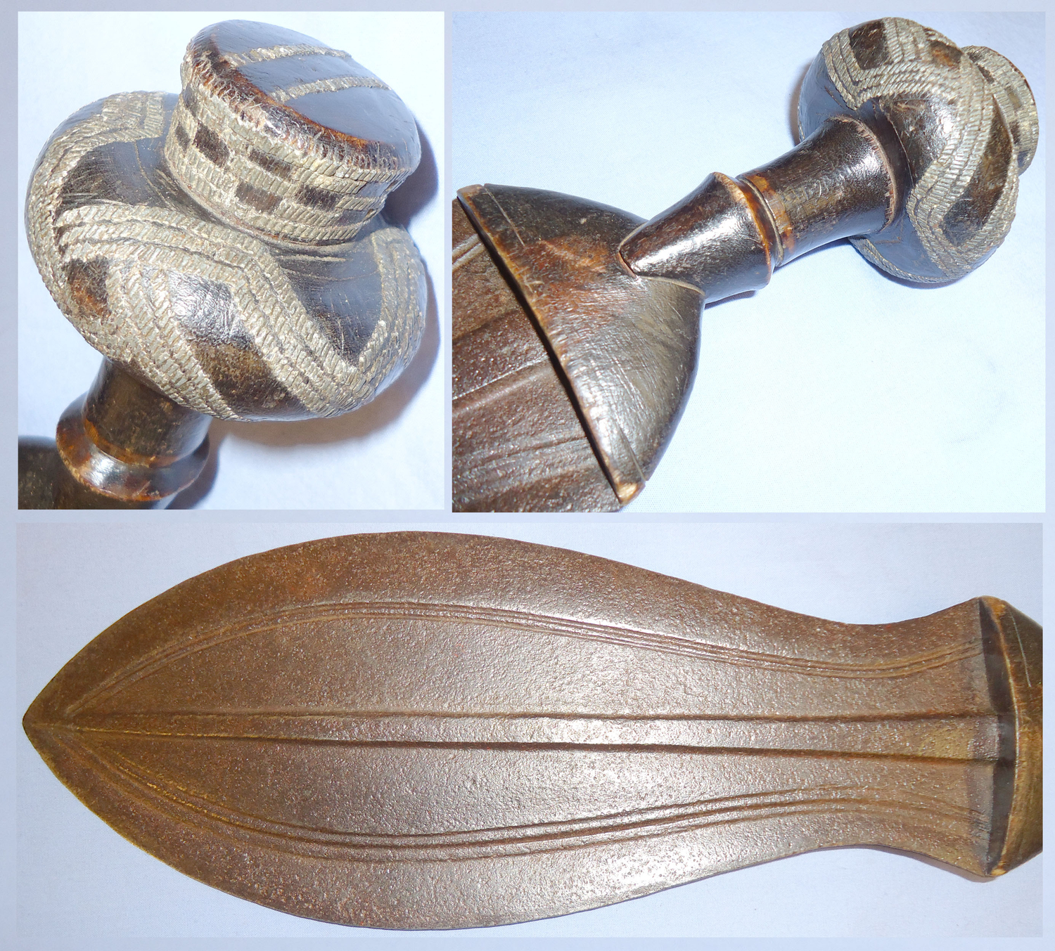 Original* Congo Ikula Tribal Fighting Knife With Leaf Shaped Blade & Handle decorated With Small Pieces Of Inset White Metal . Sn 12502. Other Blade