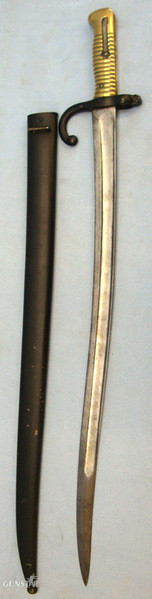 French Model 1866 Chassepot Sword Bayonet With Brass Grip & Steel Scabbard. Bayonet