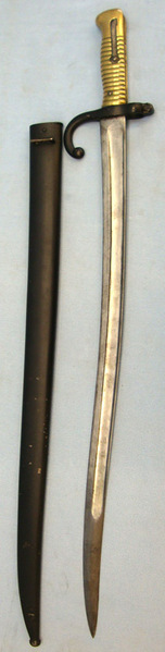 French Model 1866 Chassepot Sword Bayonet With Brass Grip & Steel Scabbard. Bayonet