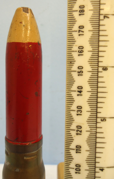 INERT DEACTIVATED. 1942 Dated, Hispano-Suiza (20x110) HS 404 Aircraft Cannon DRILL High Explosive Incendiary (HEI) Round. - O 1810 INERT DEACTIVATED. 1942 Dated, Hispano-Suiza (20x110) HS 404 Aircraft Cannon DRILL High Explosive Incendiary (HEI) Round. - O 1810  Other Ammunition 