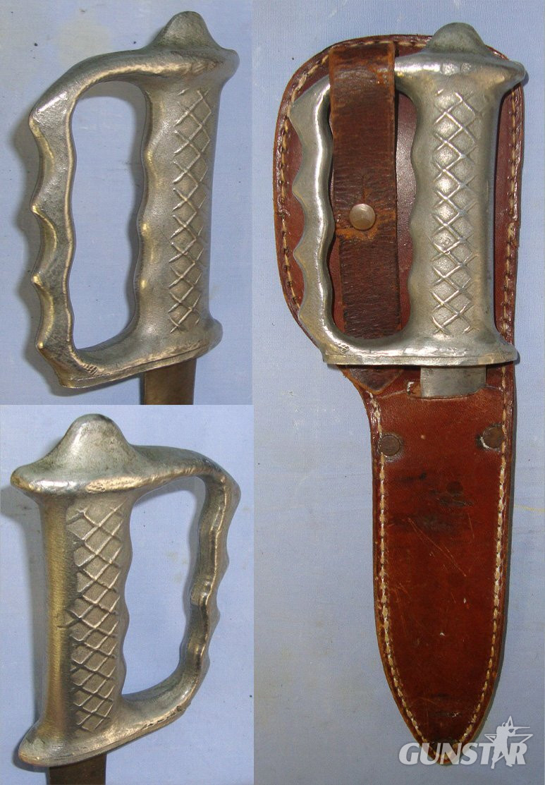RARE**ORIGINAL**WW1 / WW2 Alloy Hilt New Zealand Army Knuckle Fighting Knife With Original Correct Original Scabbard. Sn 22672 Dagger