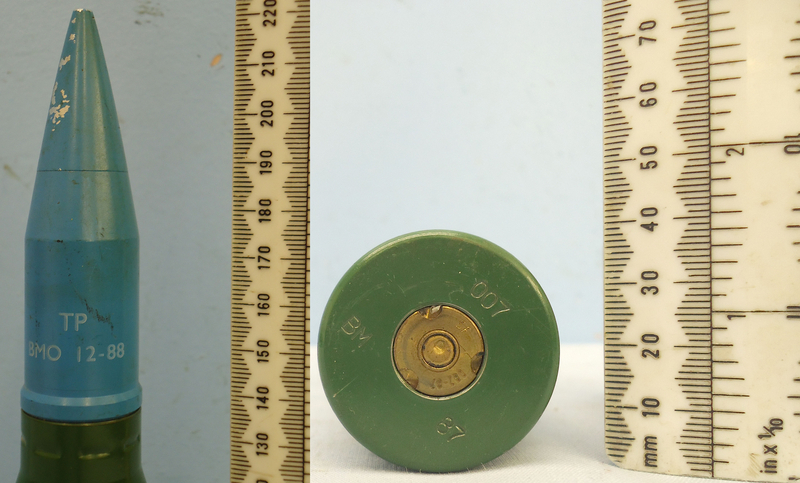 INERT DEACTIVATED. British 25mm Aden Mark 5 (25x137) Target Practice (TP) Round. - O 1625 INERT DEACTIVATED. British 25mm Aden Mark 5 (25x137) Target Practice (TP) Round. - O 1625  Other Ammunition