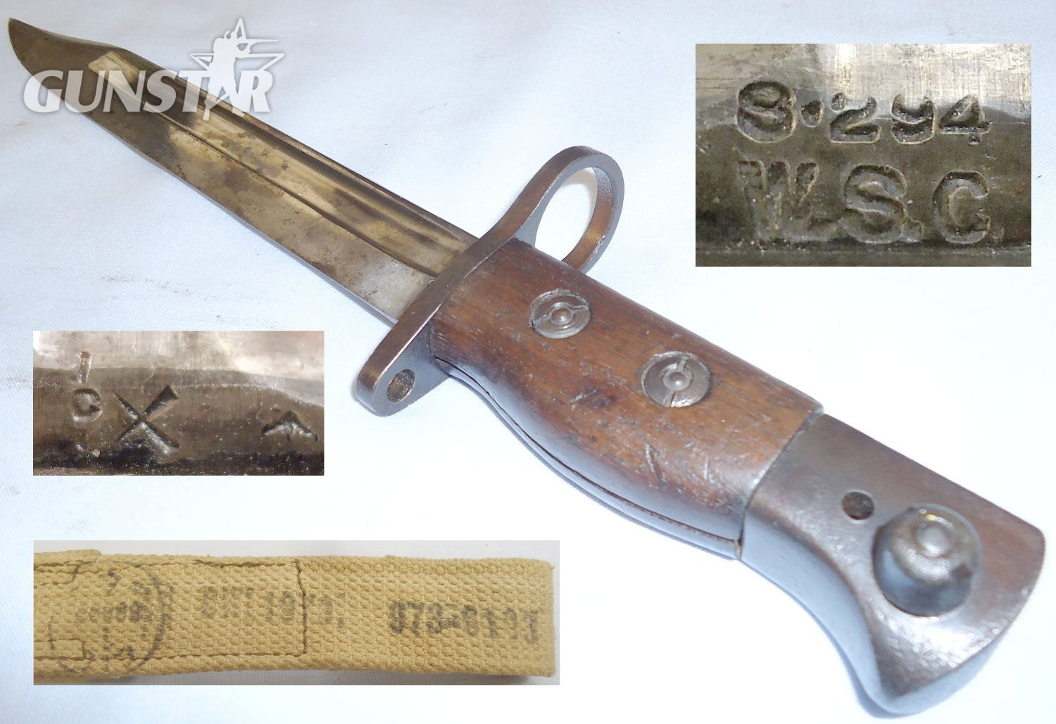 WWII British No5 (Jungle Carbine) Bayonet Scabbard and Webbing Frog. 21718. Bayonet
