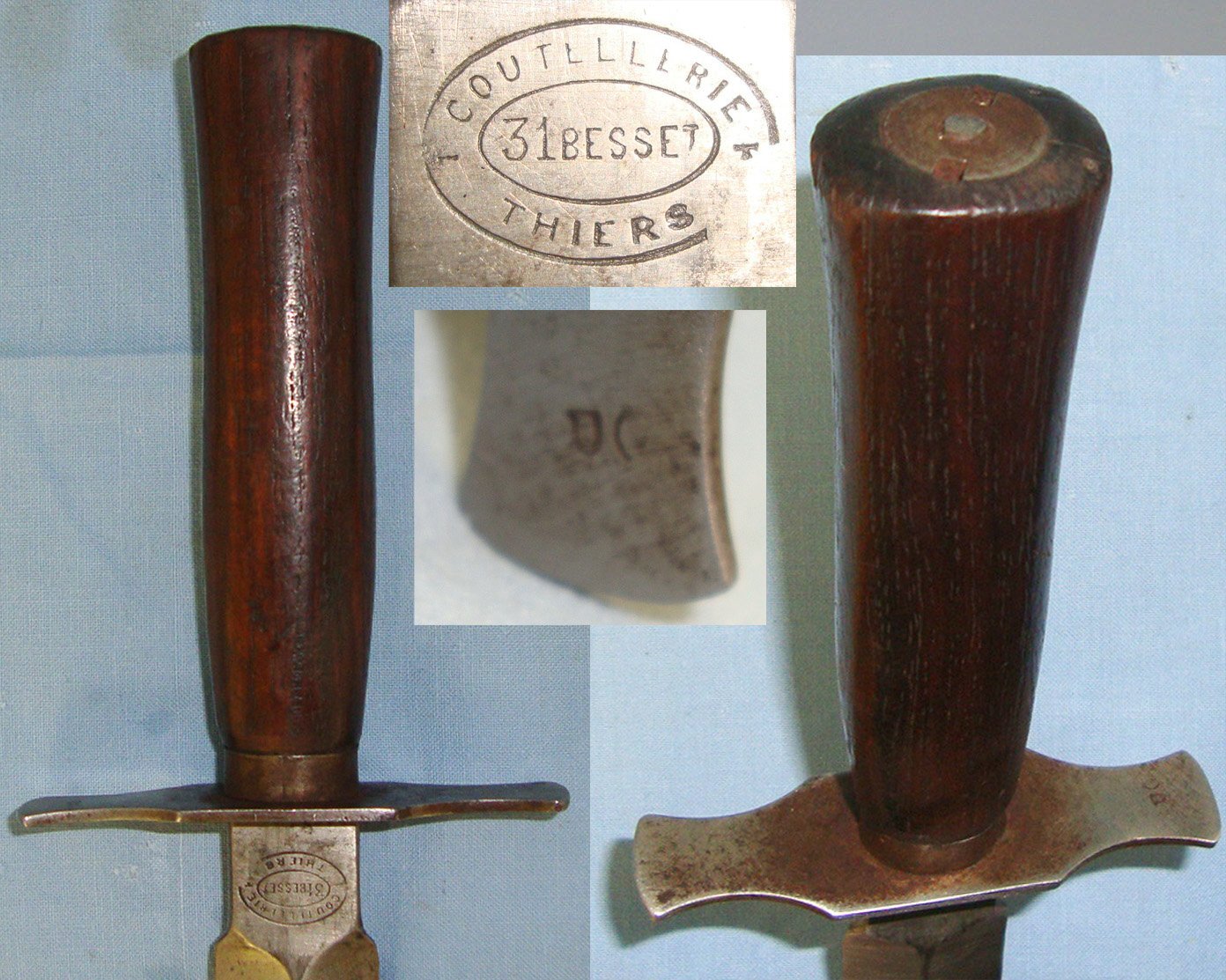 RARE**WW1 French Model 1916 ‘Coutellerie 31 Besset Thiers’ (Variant of \"The Avenger of 1870\") Fighting Knife & Scabbard. Sn 22162:2 Dagger