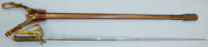  WW1 Era British George V 1845 / 1854 Pattern Infantry Officer’s Sword with Etched Blade Numbered 1301.5, Ordnance Roundel Inlaid To ‘James Howarth’, Scabbard, Leather Field Combat Cover & Frog. Sn 14442 Sword