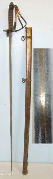  British Officer’s 1821 Pattern Light Cavalry / Mounted Artillery Officer’s Sword With Etched Blade By Lewis Sons & Parker London To Scottish Dundee Volunteer Artillery & Scabbard Sword