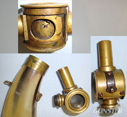  Powder Flask With Beetz Charger Brass Swivel Head, Inspection Window & Adjustabl Flattened Horn Black Powder Flask With Beetz Charger Brass Swivel Head, Inspecti Other Accessory