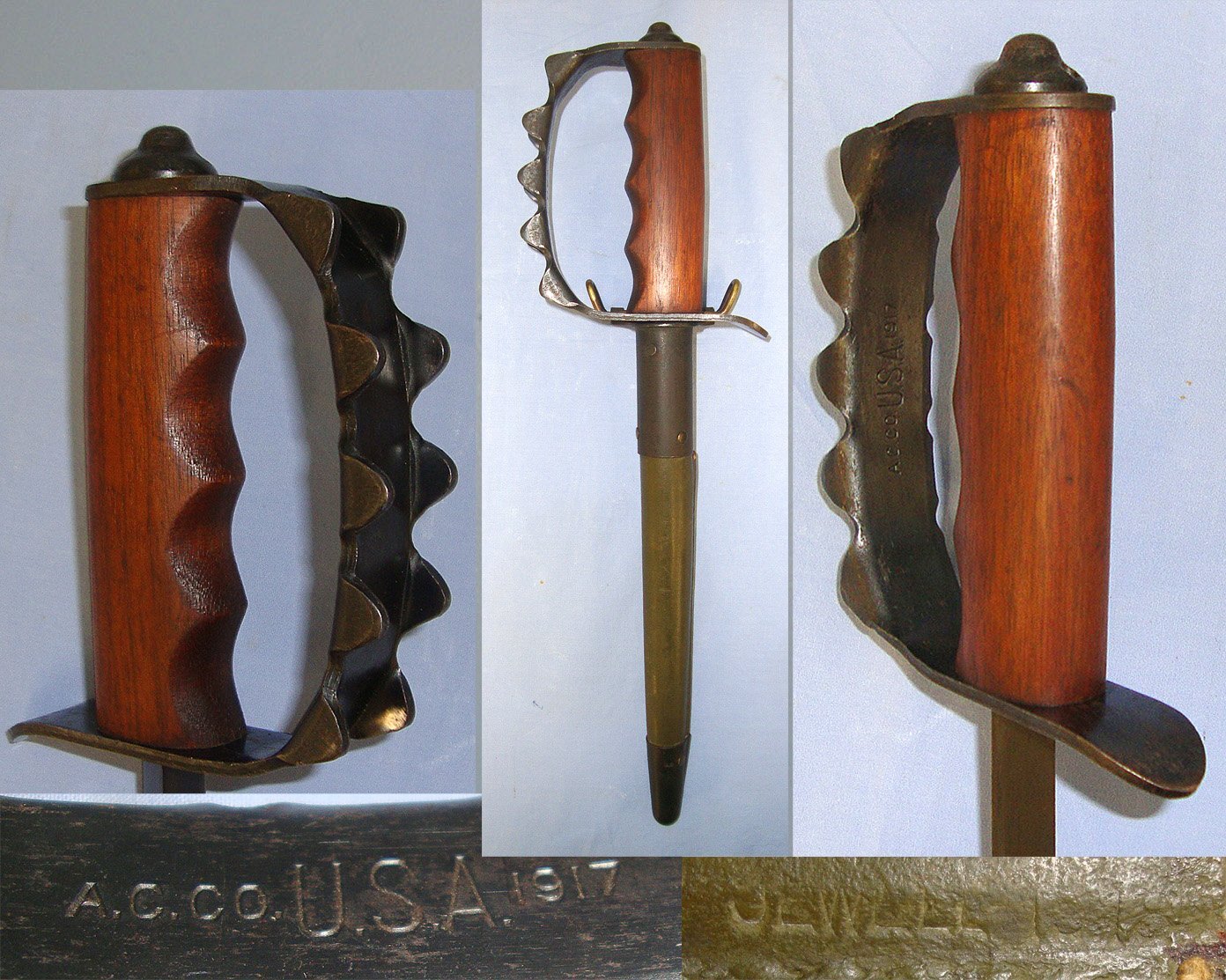 MINT**Un-issued**RARE**ORIGINAL**WW1 U.S. Military Diston & Sons Design Model 1917- 1918 Trench / Fighting Knife By American Cutlery Co (A.C. Co.) & 1918 Jewell Scabbard. Sn 23548 Knive