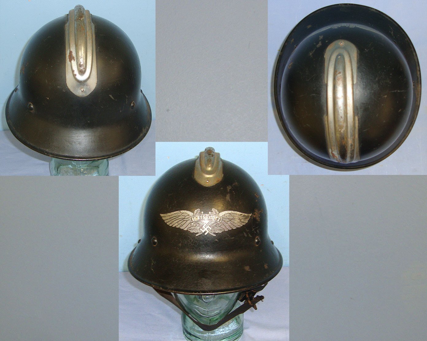  WW2 Captured Occupied Czechoslovakian Army Combat Helmet Nazi German Converted To Luftwaffe 'Luftshutz' (Air Raid / Civil Defence) Single Front Decal Steel Helmet With Label To ‘Kiezl’ Most Likely A Wartime Female Firefighter With Liner & Chin Strap.   Clothing