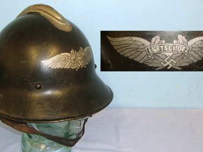 WW2 Captured Occupied Czechoslovakian Army Combat Helmet Nazi German Converted To Luftwaffe 'Luftshutz' (Air Raid / Civil Defence) Single Front Decal Steel Helmet With Label To ‘Kiezl’ Most Likely A Wartime Female Firefighter With Liner & Chin Strap.   Clothing