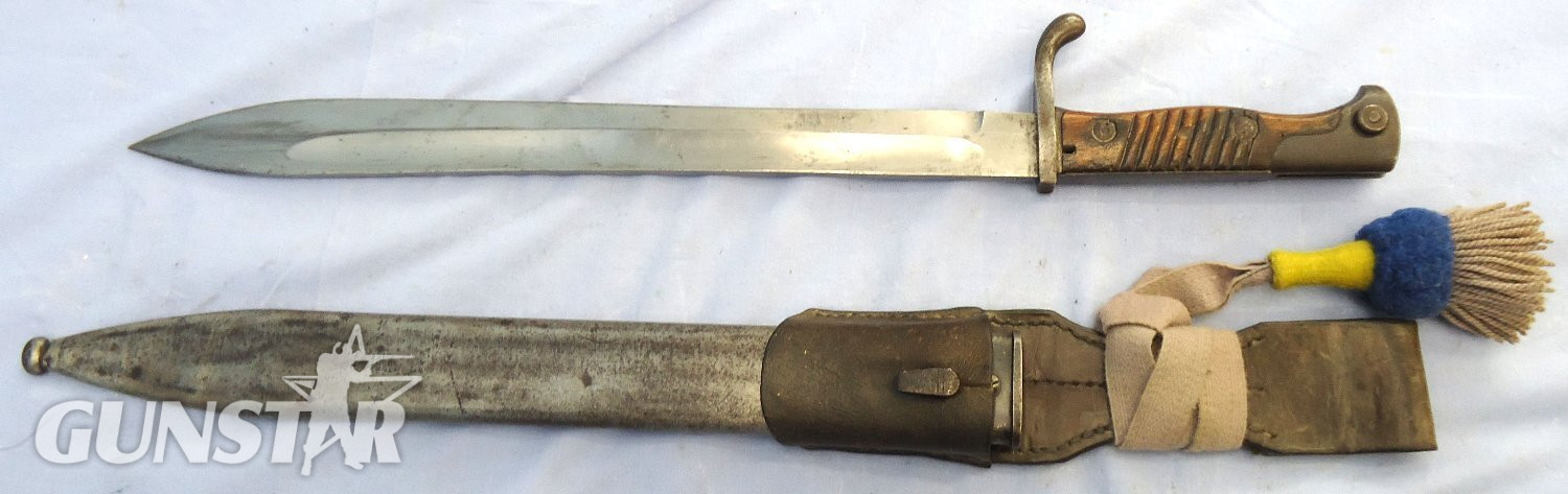 WW1, 1915 Dated, Imperial German, Weyersburg Kirchbaum & Cie. Solingen, Pattern 98/05 Butcher Bayonet With Hessian Cord, Tasselled Knot & Leather Frog. Sn 23478:4 Bayonet 