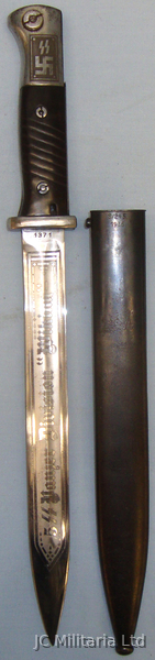 Original Early WW2 1940 Nazi German K98 Bayonet By FW Holler With Later Etched B Bayonet in 