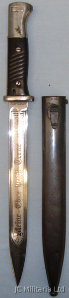  Original Early WW2 1940 Nazi German K98 Bayonet By FW Holler With Later Etched B Bayonet