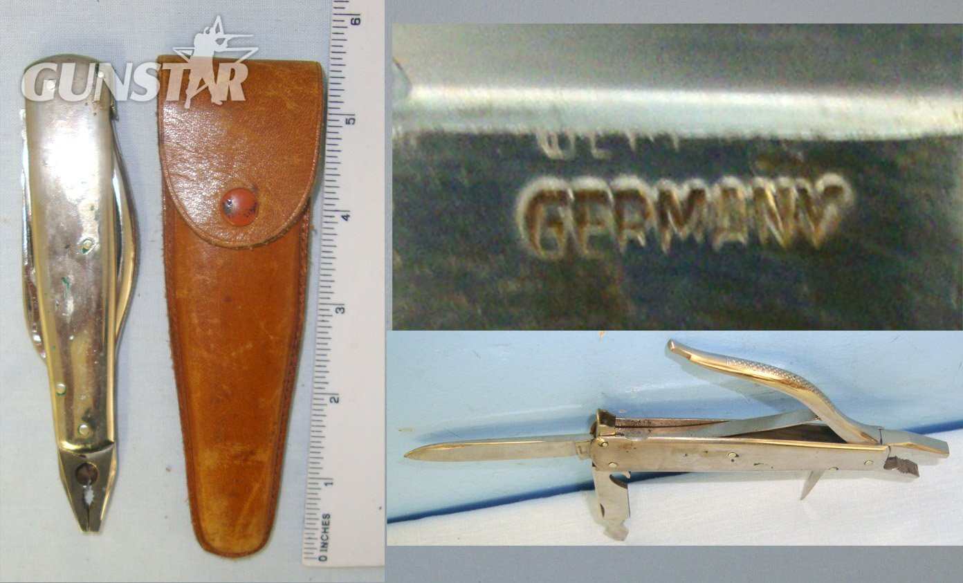 Quality* Inter War German Factory Nickel Plated Multi Tool With Leather Pocket Pouch. ED 3007 Other Blade in 