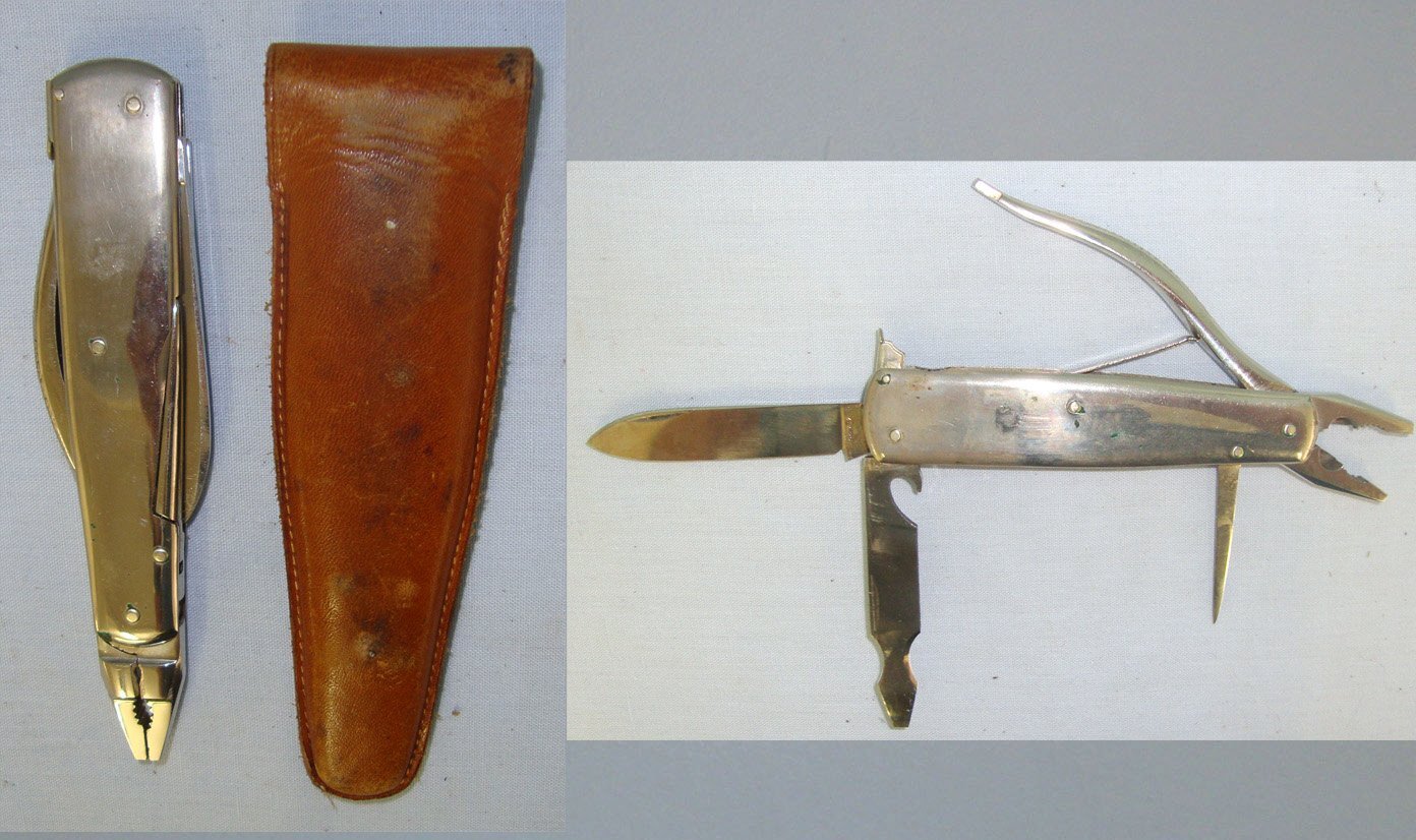  Quality* Inter War German Factory Nickel Plated Multi Tool With Leather Pocket Pouch. ED 3007 Other Blade