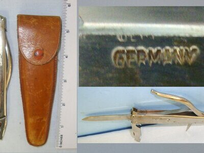 Quality* Inter War German Factory Nickel Plated Multi Tool With Leather Pocket Pouch. ED 3007 Other Blade