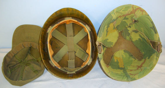  U.S. Army Steel Combat Helmet With Camo Cover, Shell Liner & 1972 Dated Hot Weat Helmet With Camo Cover, Shell Liner & 1972 Dated Hot Weather OG-106 Military Bas Clothing