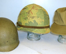 U.S. Army Steel Combat Helmet With Camo Cover, Shell Liner & 1972 Dated Hot Weat Helmet With Camo Cover, Shell Liner & 1972 Dated Hot Weather OG-106 Military Bas Clothing