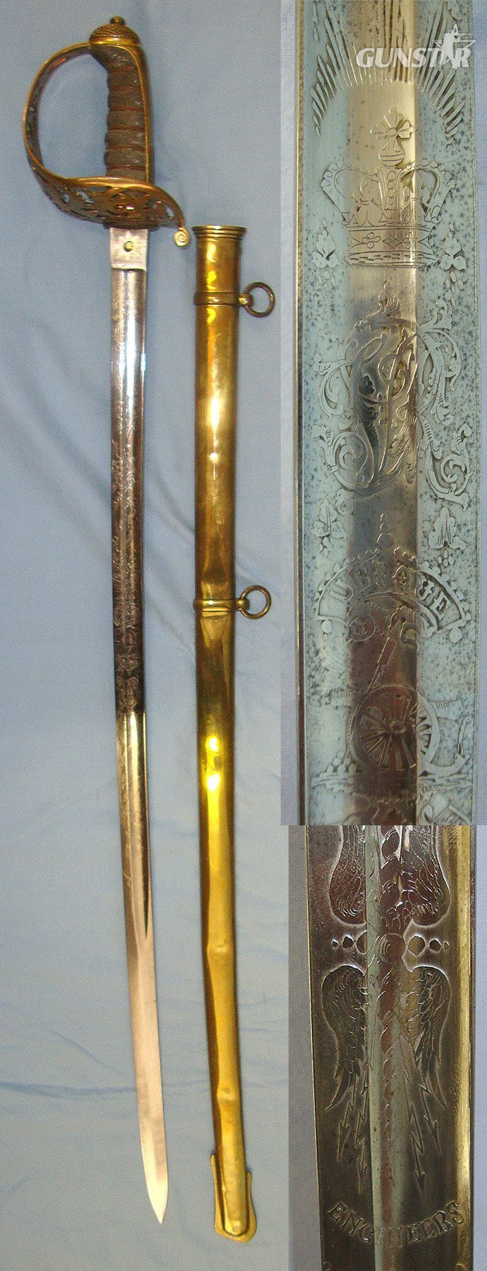 Victorian British WD (Possible Montgomery Field Marshal Bernard Law Montgomery, 1st Viscount Montgomery of Alamein Family Connections) 1857 Pattern Royal Engineers / Royal Artillery Officer’s Sword By Robert Mole & Sons Birmingham With Brass Scabbard. S Sword in 