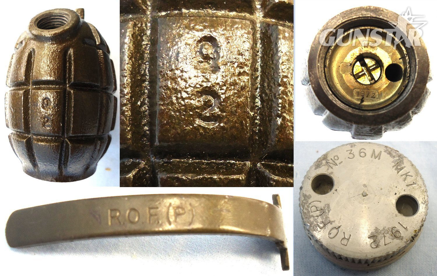 INERT DEACTIVATED. MINT. 1972 Dated Mills No 36M MK1, Foreign Contract Hand Grenade Made at ROF P (Royal Ordnance Factory) Patricroft. O 2413 INERT DEACTIVATED. MINT. 1972 Dated Mills No 36M MK1, Foreign Contract Hand Grenade Made at ROF P (Royal Ordnance Factory) Patricroft. O 2413 Various Other Ammunition