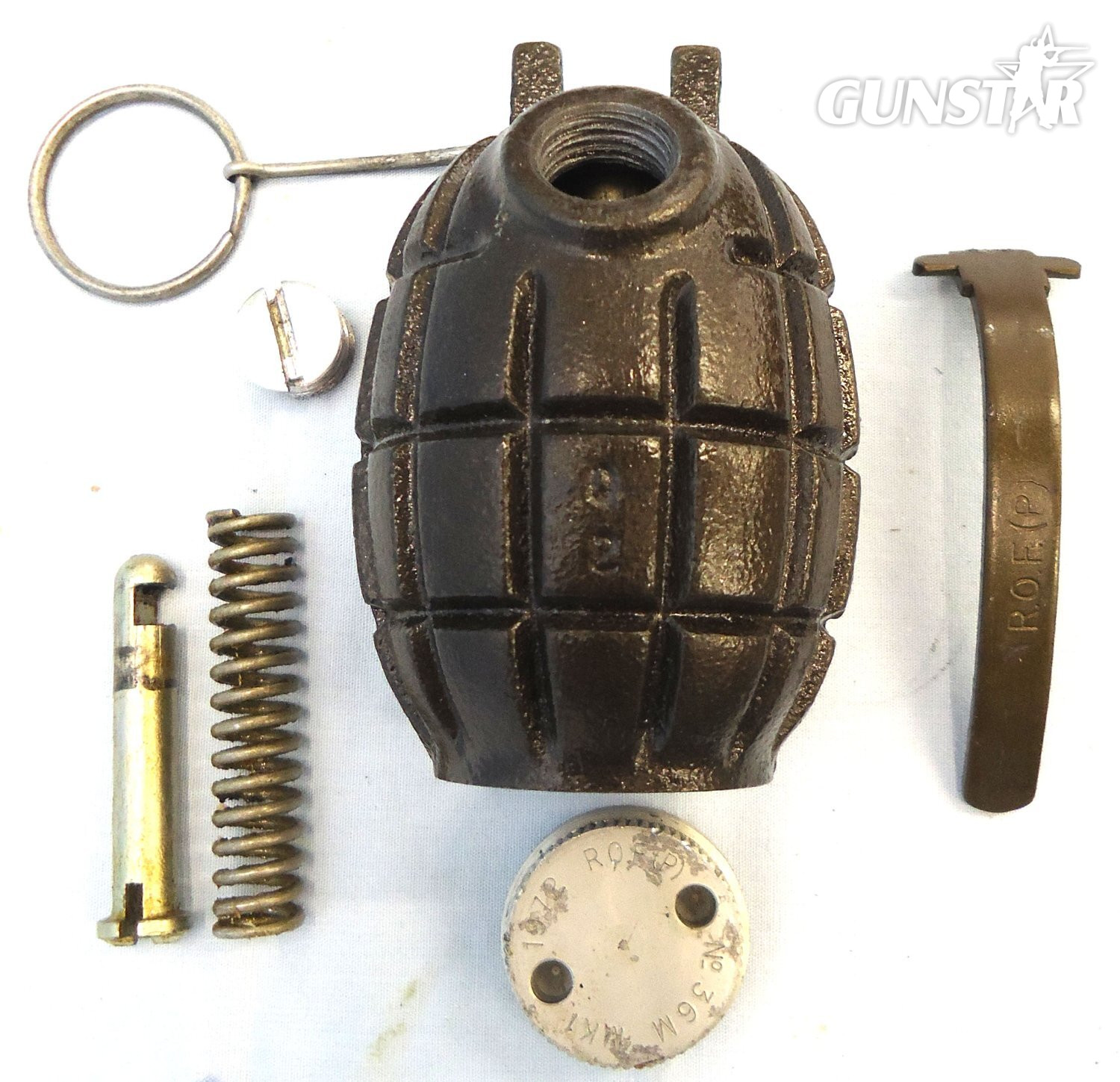  INERT DEACTIVATED. MINT. 1972 Dated Mills No 36M MK1, Foreign Contract Hand Grenade Made at ROF P (Royal Ordnance Factory) Patricroft. O 2413 INERT DEACTIVATED. MINT. 1972 Dated Mills No 36M MK1, Foreign Contract Hand Grenade Made at ROF P (Royal Ordnance Factory) Patricroft. O 2413 Various Other Ammunition