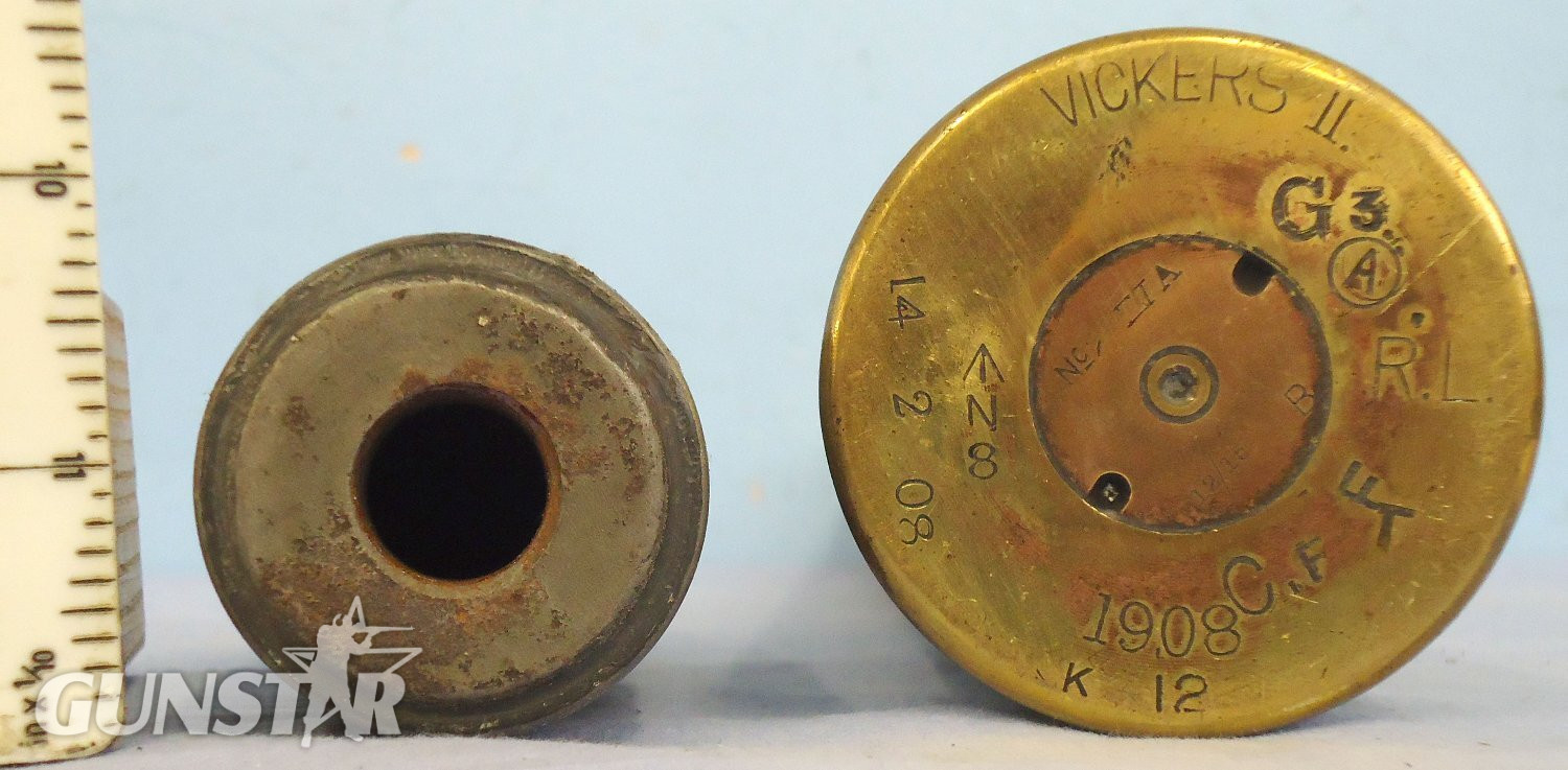 DEACTIVATED INERT. RARE, British Unfired WW 1, 1908 Dated, Naval Vickers 3 Pounder Mark 2, (47x411R) High Explosive Common Pointed Round. Sn - 21969 DEACTIVATED INERT. RARE, British Unfired WW 1, 1908 Dated, Naval Vickers 3 Pounder Mark 2, (47x411R) High Explosive Common Pointed Round. Sn - 21969  Other Ammunition - {CATEGORY} in 