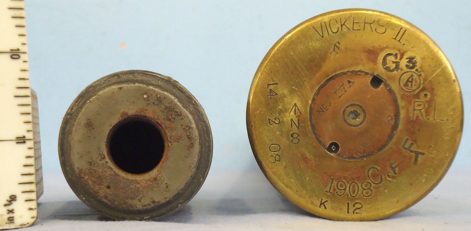 DEACTIVATED INERT. RARE, British Unfired WW 1, 1908 Dated, Naval Vickers 3 Pounder Mark 2, (47x411R) High Explosive Common Pointed Round. Sn - 21969 DEACTIVATED INERT. RARE, British Unfired WW 1, 1908 Dated, Naval Vickers 3 Pounder Mark 2, (47x411R) High Explosive Common Pointed Round. Sn - 21969  Other Ammunition