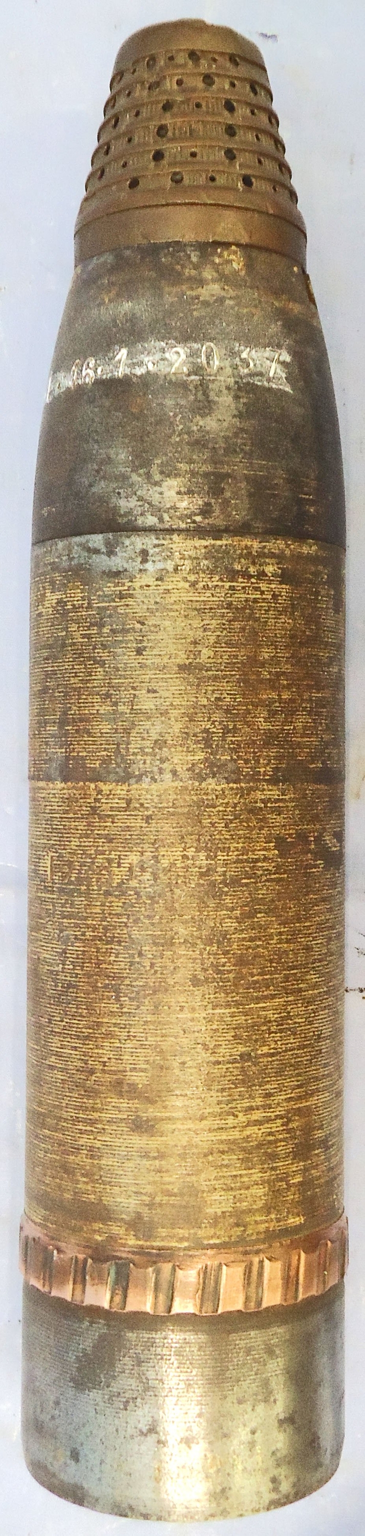 {CATEGORY} - DEACTIVATED INERT. French, WW1, 1914 Dated, 75mm Mle 1897 Field Gun Shrapnel Round. - O 2265 DEACTIVATED INERT. French, WW1, 1914 Dated, 75mm Mle 1897 Field Gun Shrapnel Round. - O 2265  Other Ammunition in 