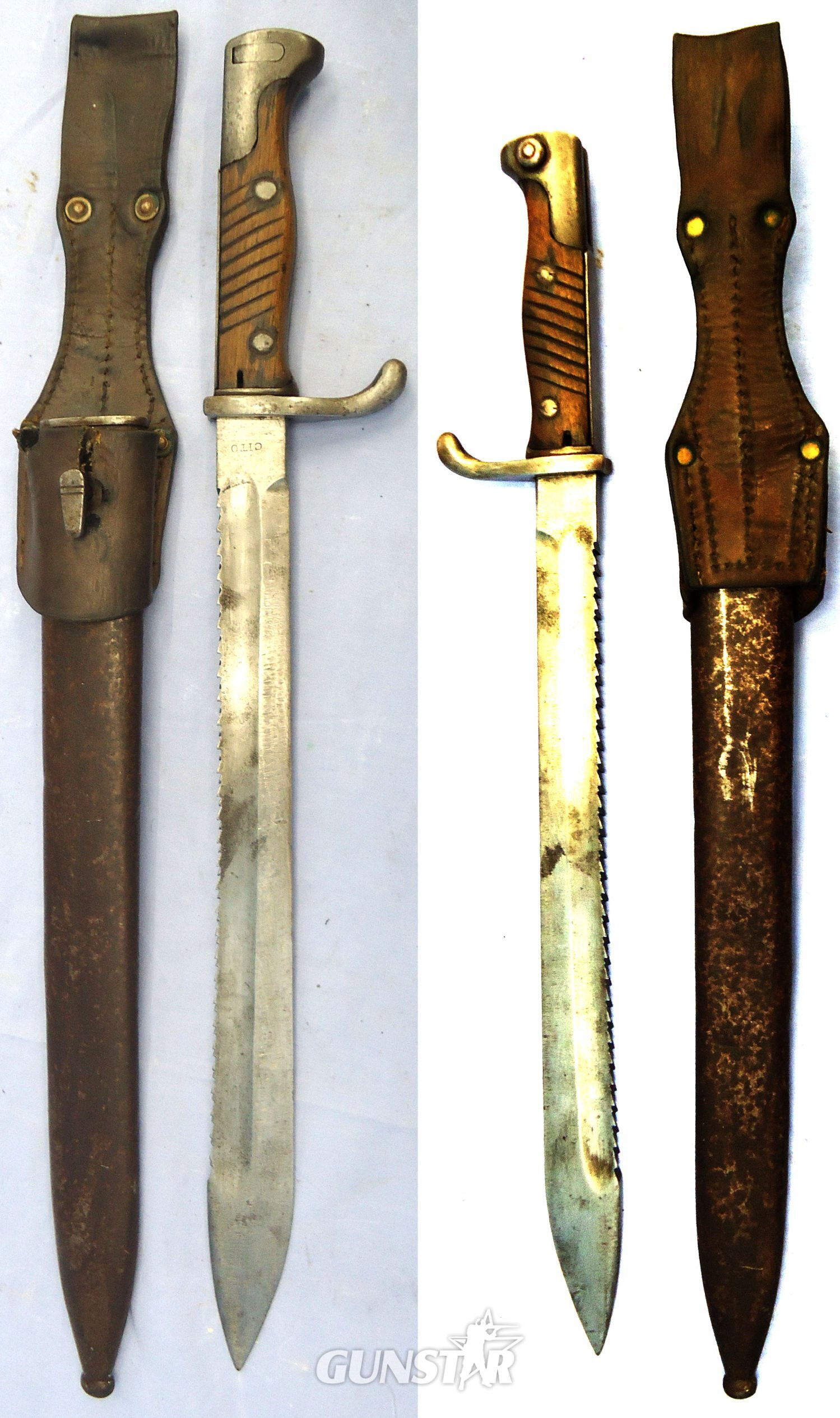 Rare Maker. WW1, Imperial German, CITO (Cito Fahrradenwerk, Koln), Model 1898/05 G98 Mauser Saw Back Butcher Bayonet, Steel Scabbard & Leather Frog. Sn 23478:5 Bayonet