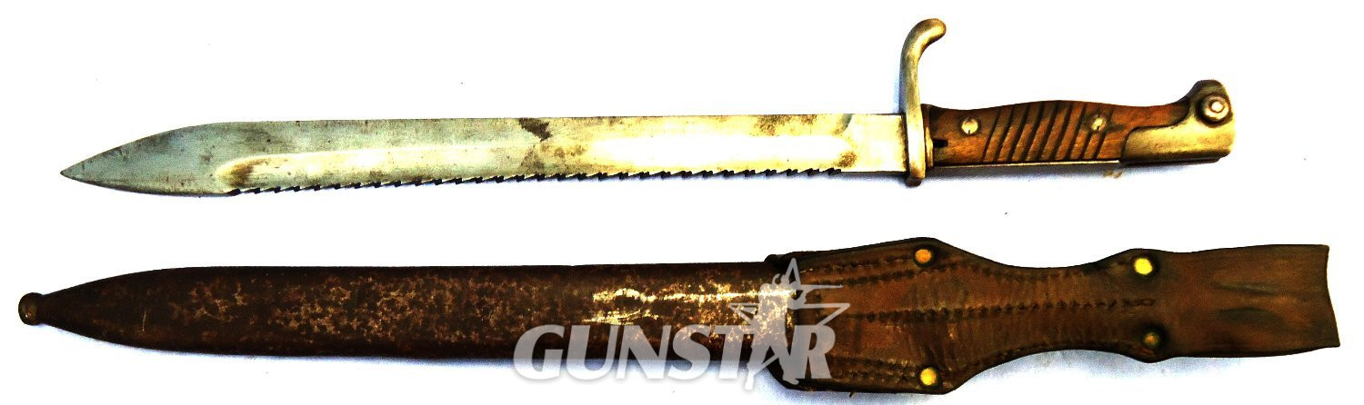 Rare Maker. WW1, Imperial German, CITO (Cito Fahrradenwerk, Koln), Model 1898/05 G98 Mauser Saw Back Butcher Bayonet, Steel Scabbard & Leather Frog. Sn 23478:5 Bayonet - {CATEGORY}