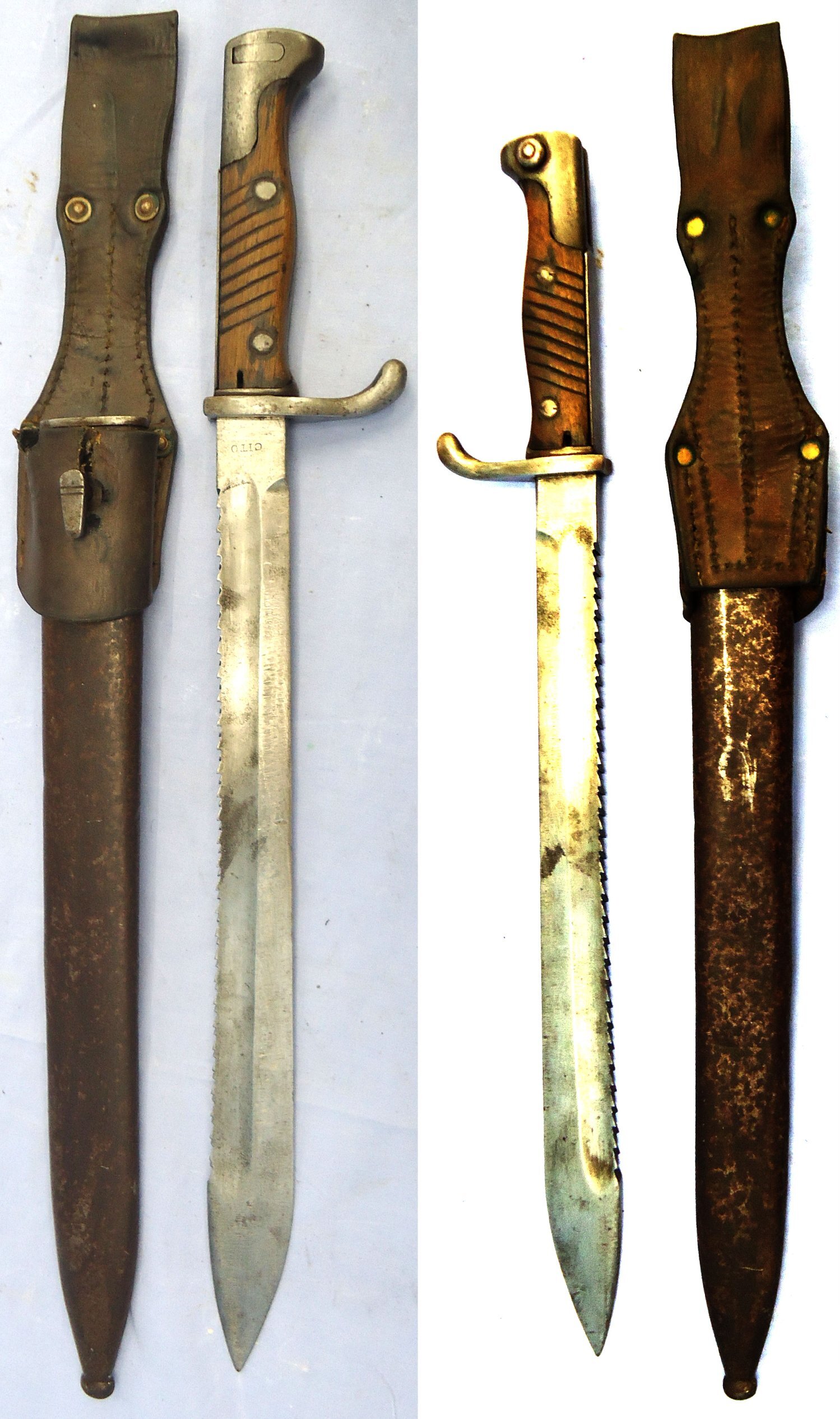 Rare Maker. WW1, Imperial German, CITO (Cito Fahrradenwerk, Koln), Model 1898/05 G98 Mauser Saw Back Butcher Bayonet, Steel Scabbard & Leather Frog. Sn 23478:5 Bayonet