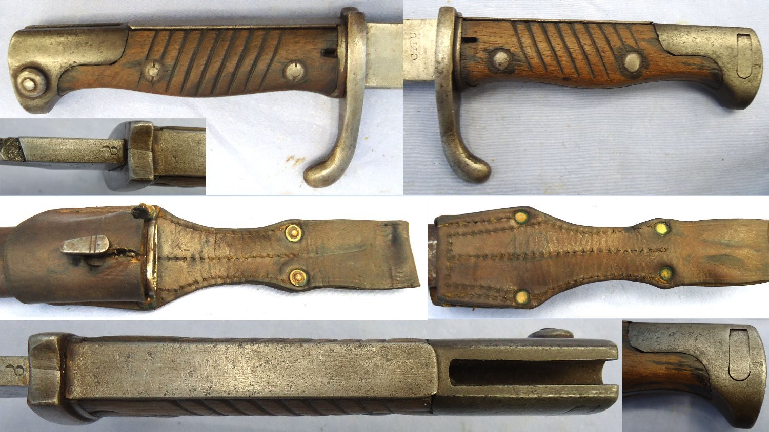  Rare Maker. WW1, Imperial German, CITO (Cito Fahrradenwerk, Koln), Model 1898/05 G98 Mauser Saw Back Butcher Bayonet, Steel Scabbard & Leather Frog. Sn 23478:5 Bayonet