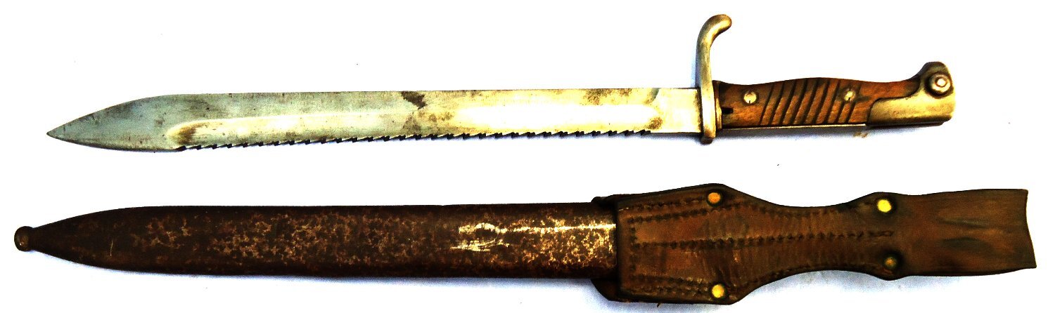 Rare Maker. WW1, Imperial German, CITO (Cito Fahrradenwerk, Koln), Model 1898/05 G98 Mauser Saw Back Butcher Bayonet, Steel Scabbard & Leather Frog. Sn 23478:5 Bayonet - {CATEGORY}