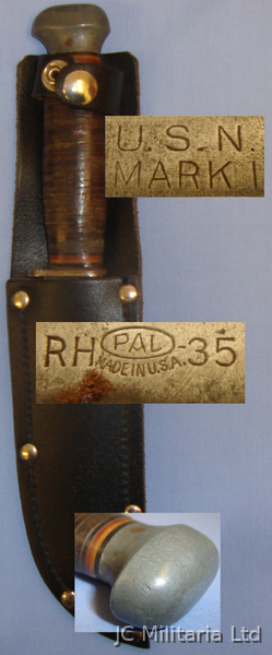WWII Mk I ‘U.S. Navy ’ PAL RH 35 Fighting Knife with Leather Sheath. ED 2577. Knive