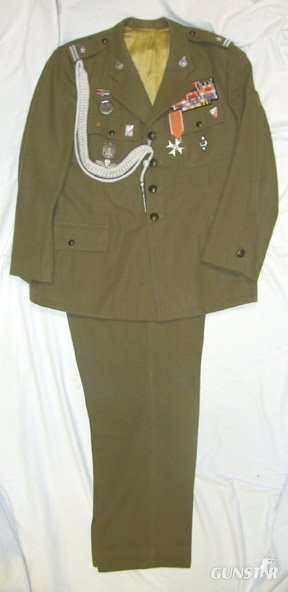 C1960 Cold War Era Polish Officers Uniform Complete with Order of Polonia Restituta Medal, Enamelled Insignia, Ribbons and Cord Aiguillette with Silver Plated Tag. Sn 6953. C1960 Cold War Era Polish Officers Uniform Complete with Order of Polonia Restituta Medal, Enamelled Insignia, Ribbons and Cord Aiguillette with Silver Plated Tag. Sn 6953.  Clothing in 