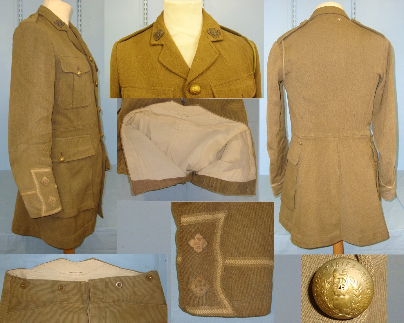 WW1 British King\'s Own Royal Lancaster Regiment Lieutenant Rank Officer\'s Cuff Title Khaki Tunic With Lanyard & Breeches. Sn 22553:11  Clothing