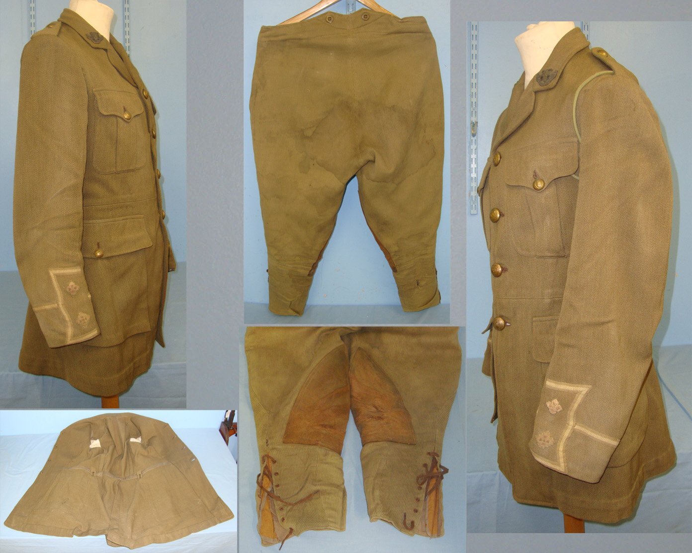  WW1 British King\'s Own Royal Lancaster Regiment Lieutenant Rank Officer\'s Cuff Title Khaki Tunic With Lanyard & Breeches. Sn 22553:11  Clothing