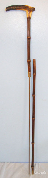 Victorian / Edwardian Bamboo Sword Stick With Thin Heptagon Spike Blade Stag Hor Other Blade in 