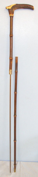 Victorian / Edwardian Bamboo Sword Stick With Thin Heptagon Spike Blade Stag Hor Other Blade
