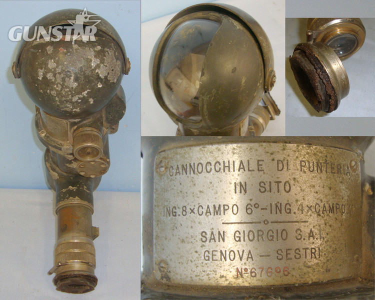 WW2 Era Italian Field Artillery Brass Gun Sight With Hinged Lens Visor Protector Cover. Sight & Optic