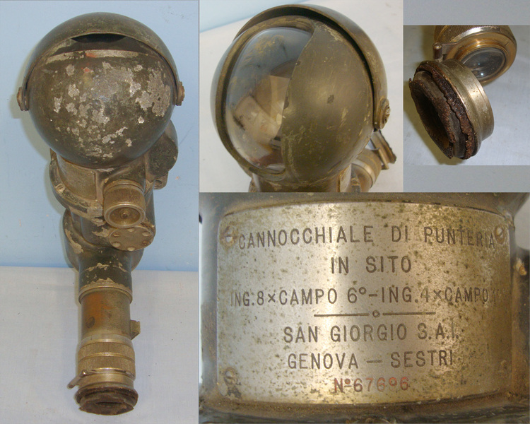 WW2 Era Italian Field Artillery Brass Gun Sight With Hinged Lens Visor Protector Cover. Sight & Optic