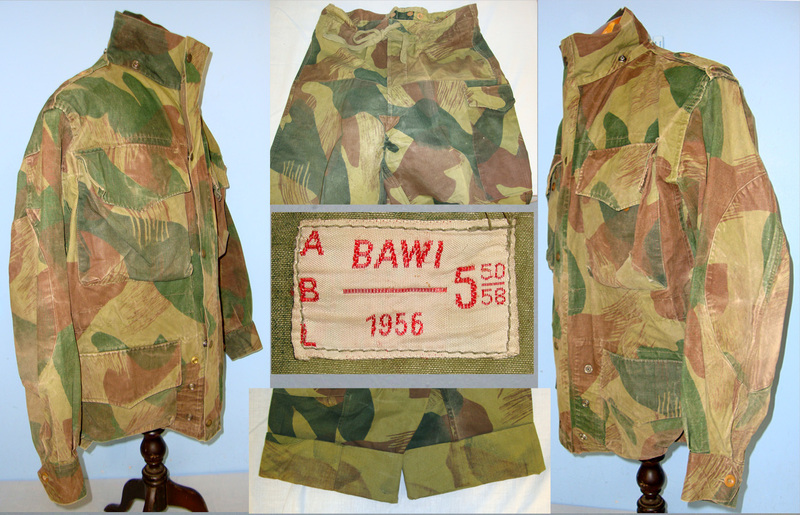 1956 Belgian Army Airborne Troops Parachutist’s Brush Stroke Camouflage Smock By ABL BAWI & Trousers.  Clothing