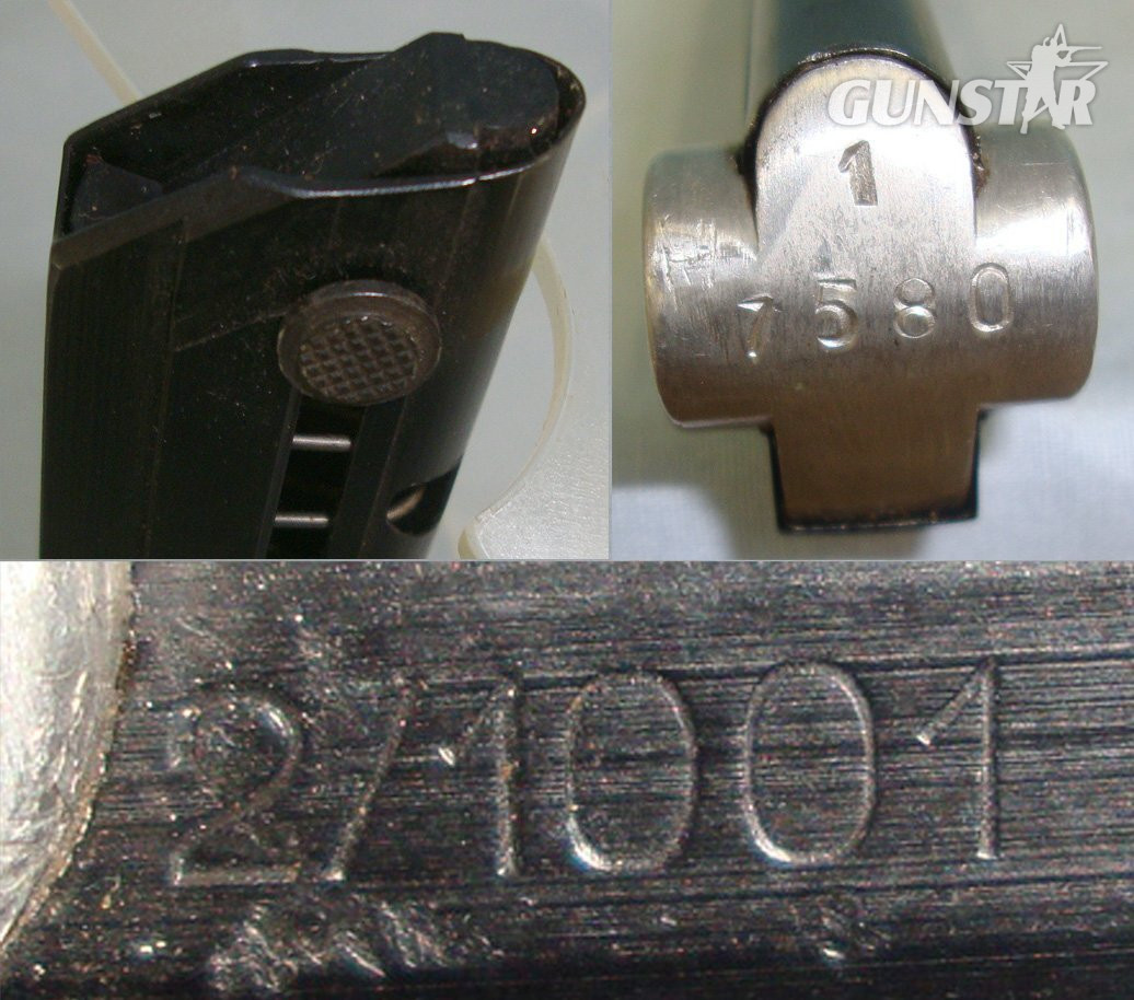 1950’s Cold War Era East German Code 2/1001 V.E.B. Ernst Thälman (Former C.G. Haenel plant) 8 Round Magazine For German Luger PO 8, 9mm Parabellum Semi Automatic Pistols With Correct Alloy Butt Toggle. D 6039  Magazine