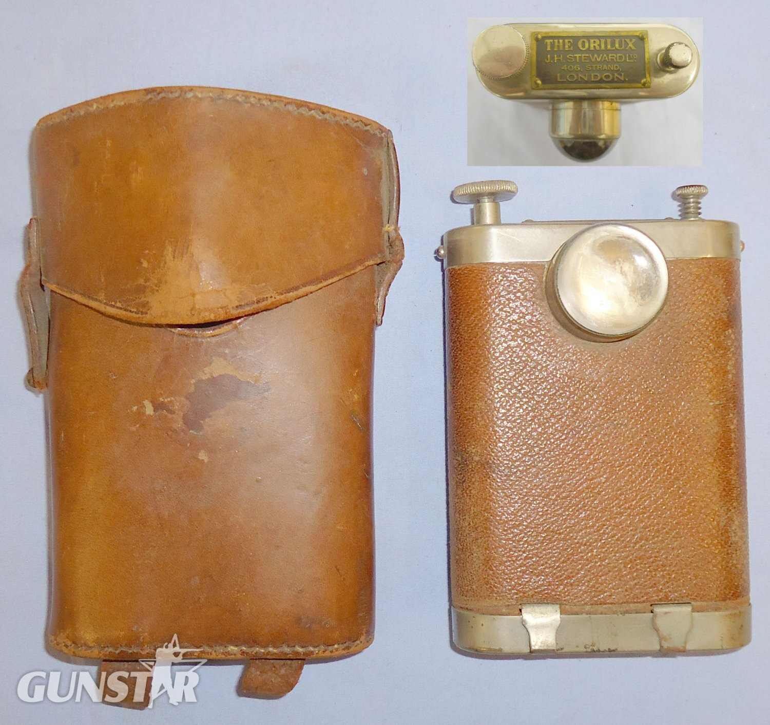 WWI Pattern British Officers ‘The Orilux’ Trench Lamp and Leather Case with Straps to Fit Sam Browne Equipment Belt. 22553:10. WWI Pattern British Officers ‘The Orilux’ Trench Lamp and Leather Case with Straps to Fit Sam Browne Equipment Belt. 22553:10.  Antique & Militaria in 